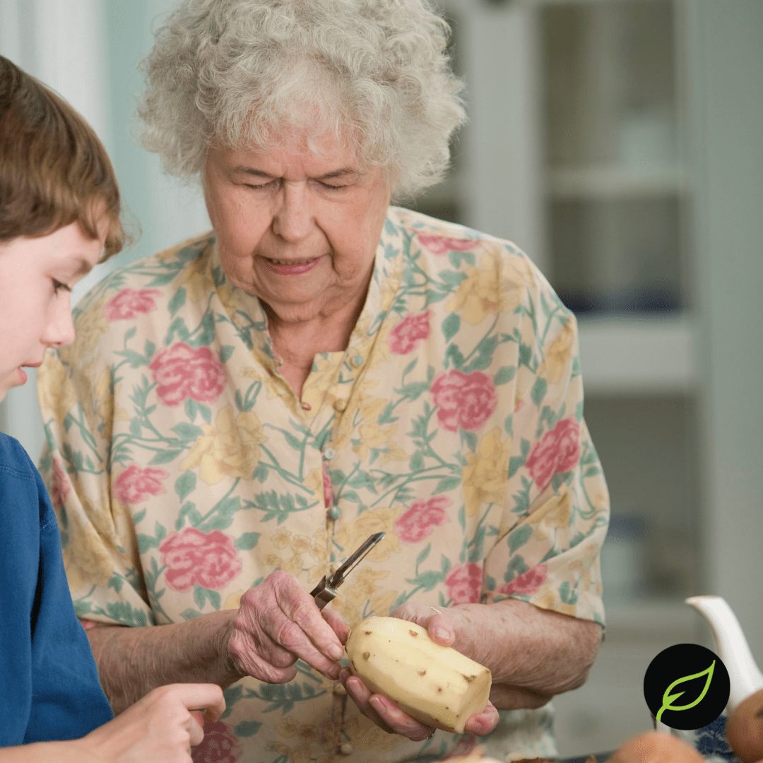 Family preparing vegetables for a meal